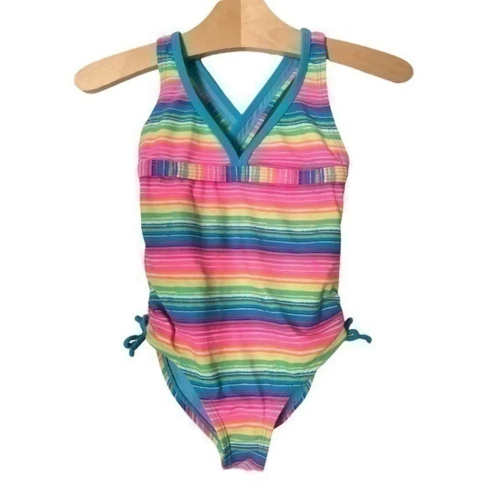 Angel Beach One Piece Swimsuit Striped Size 4T lined
